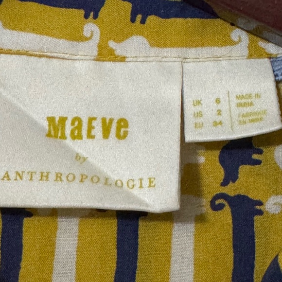 Maeve Anthropologie Fredericka Dog Blouse Top Size 2 Yellow Blue Dachshund - Picture 8 of 10